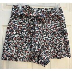 J.Crew Womens Shorts 4 White Flower Vacation Tie Waist Preppy Boho Pleated Retro